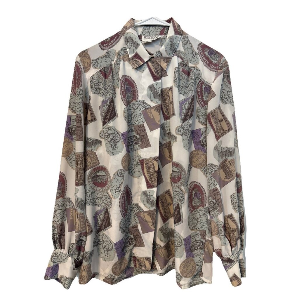 Brownstone Studio Vintage Women’s Long Sleeve Destination Button Blouse Size 14